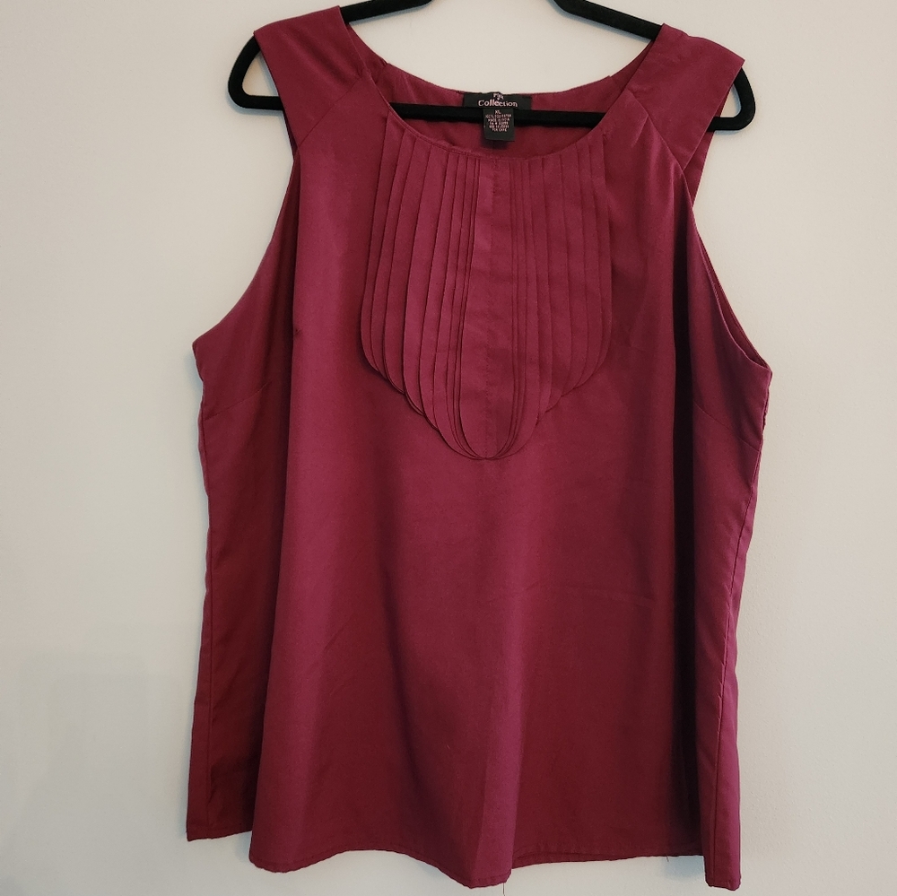 (4 For $20) Pink Collection Womens Burgandy Blouse with tux ruffles  Size XL